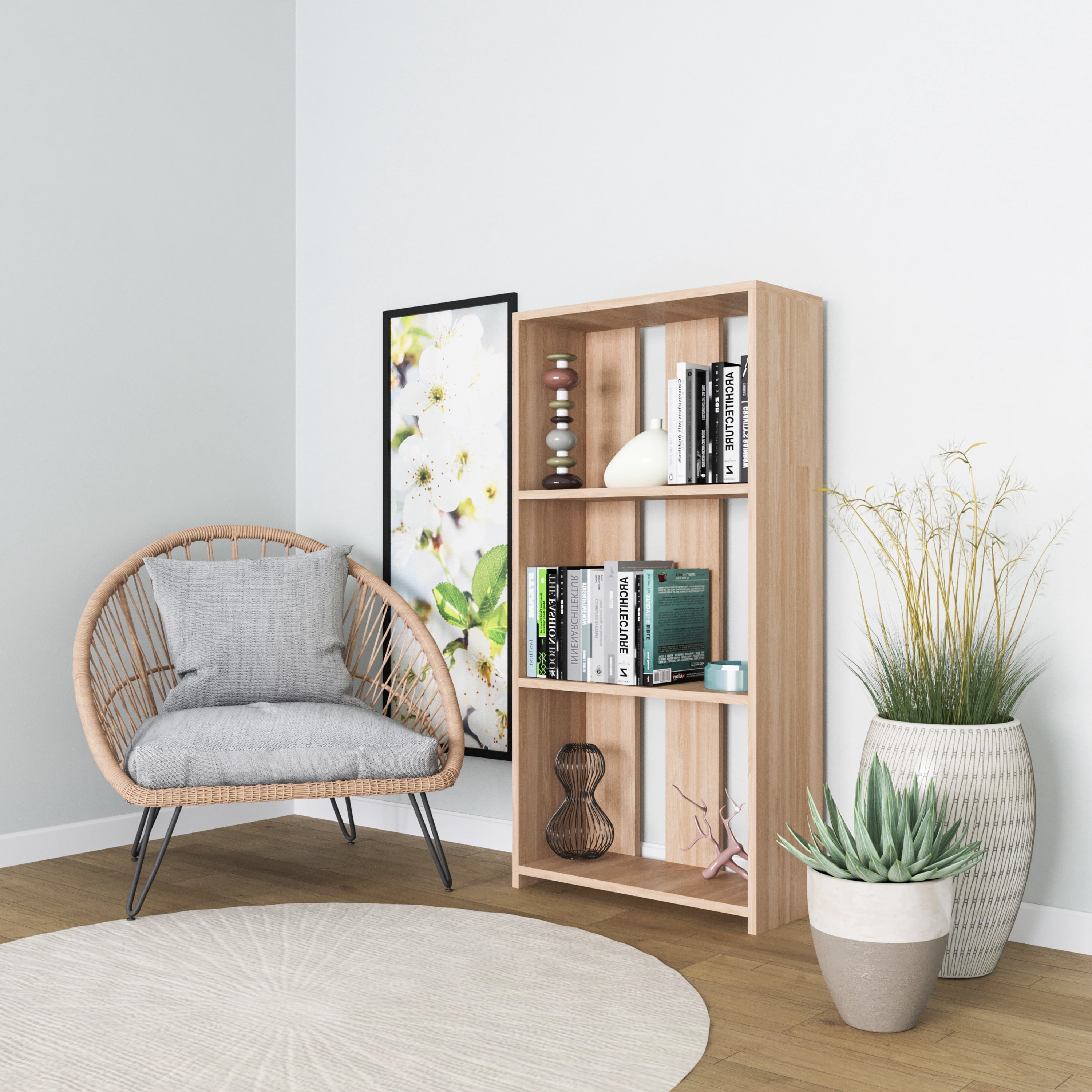 Ada Home Decor Parnell 3 Tier Open Shelf Modern Bookcase, Oak
