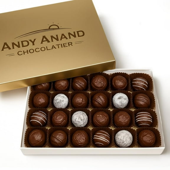 Andy Anand Chocolatier Belgian Chocolate Truffles Gift Box – Handmade Non-Alcoholic Filled Gourmet Chocolates, Premium Assortment for Connoisseurs (24 Pcs)