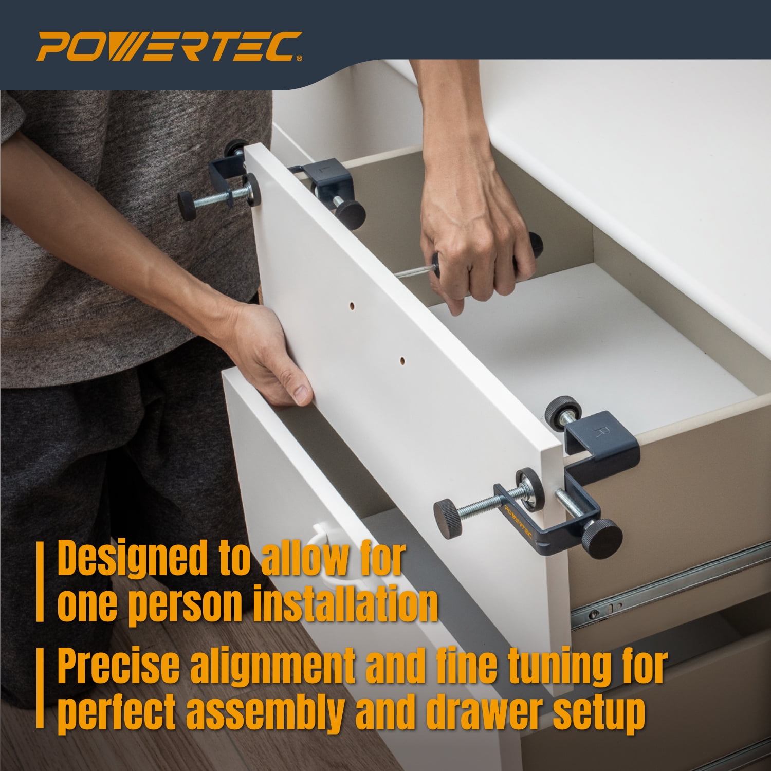 POWERTEC 2PK Drawer Front Installation Clamps, Cabinet Installation Clamps, Adjustable Drawer Fixing Clamp, Drawer Face Mounting Clamps, Easy and Fast Cabinet Assembly Clamps for Woodworking (71181)