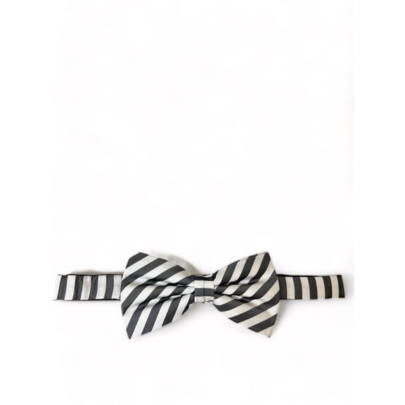 Black and White Striped Silk Bow Tie