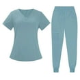 thumbnail image 2 of Conjunto médico para mujer, cuello en V, transpirable, clásico, con bolsillos, duradero y cómodo. Azul claro, 2 of 9