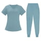 thumbnail image 2 of Conjunto de traje médico para mujer, ropa de trabajo lavable a máquina, suave, con bolsillos, uniforme para enfermería, pantalones para correr Azul claro, 2 of 8