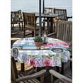 thumbnail image 2 of Outdoor Tablecloth with Umbrella Hole for Patio/Picnic/Party/Camping, Spring Waterproof Table Cloth Round Cover Washable, Truck Botanical Rose Leaves Blue White Plaid (Dia 54"), 2 of 8