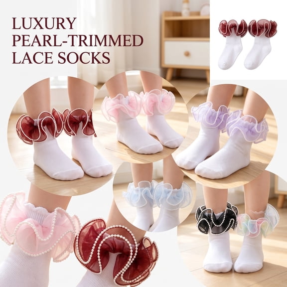 Girls Socks Lace Ruffle Frilly Toddler Dress Sock Plaid Bow Turn Cuff Soft Cotton Breathable Cute Princess Socks*1pc