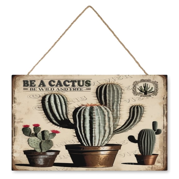 Cactus Wall Art Southwest Desert Plant Wooden Sign Vintage Pictures for Bedroom Bathroom Kitchen Wall Decorations Bar Interior Decor 10"x16" Wooden Hanging Signs