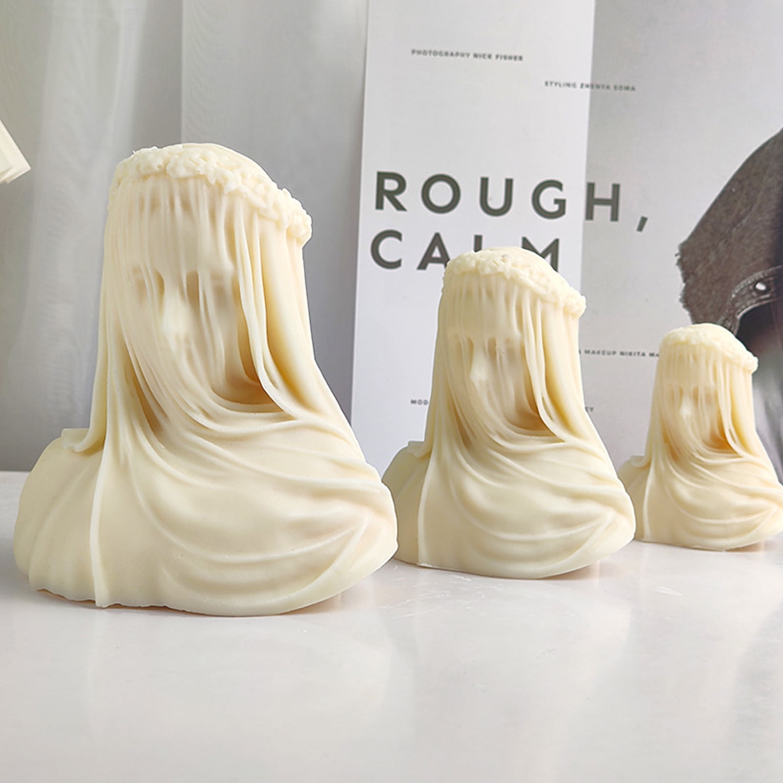 Geemin Veiled Silicone Candle Mould Female Bride Antique Bust Statue Sculpture Body Mold Art Decor Plaster Soap Making Mould