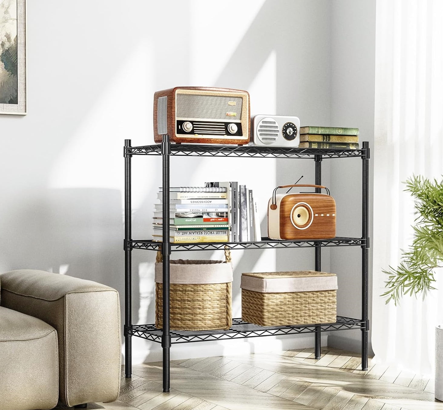Ktaxon 3-Shelf Storage Rack, Adjustable Metal Wire Shelving Organizer Black, 35.4"L x 13.78"W x 31.5"H