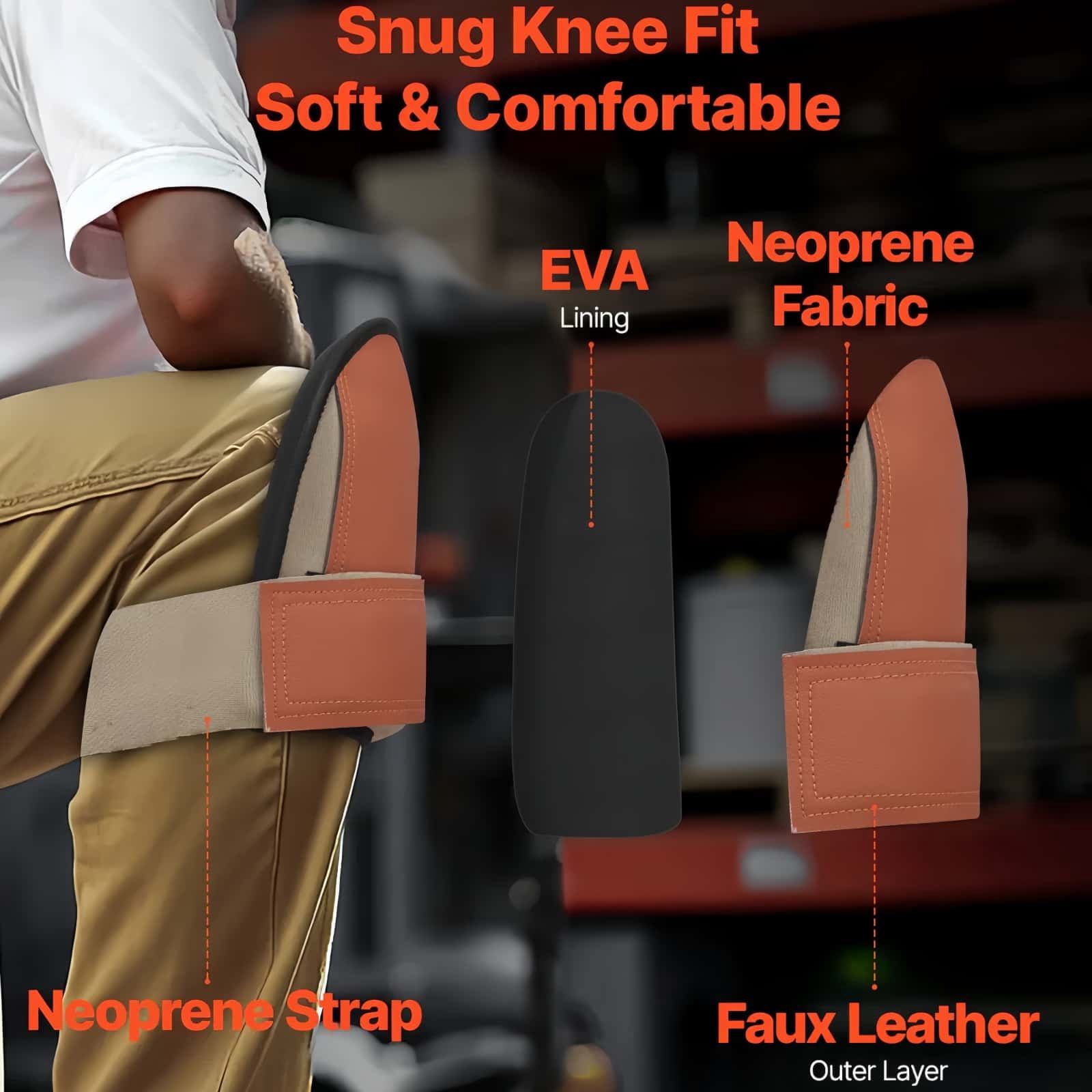 Knee Pads for Work, Durable Leather Construction Pads, Machine Washable Work Knee Pads, Easy to Wear and Take Off, Extra Thick Knee Support for Gardening Flooring and Cleaning, Black and Brown