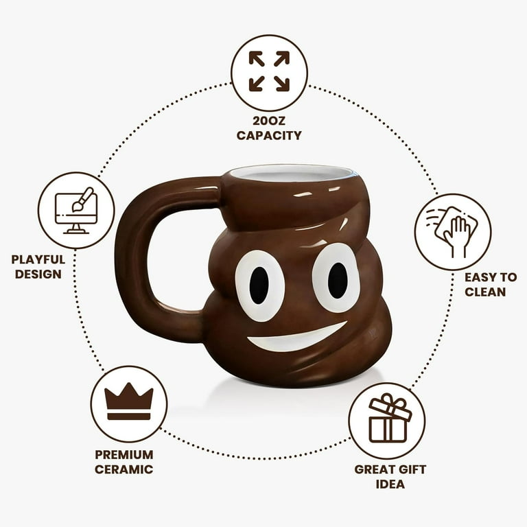 Kovot Emoticon Poop Novelty Coffee Cup - 20oz, Funny Gag Joke