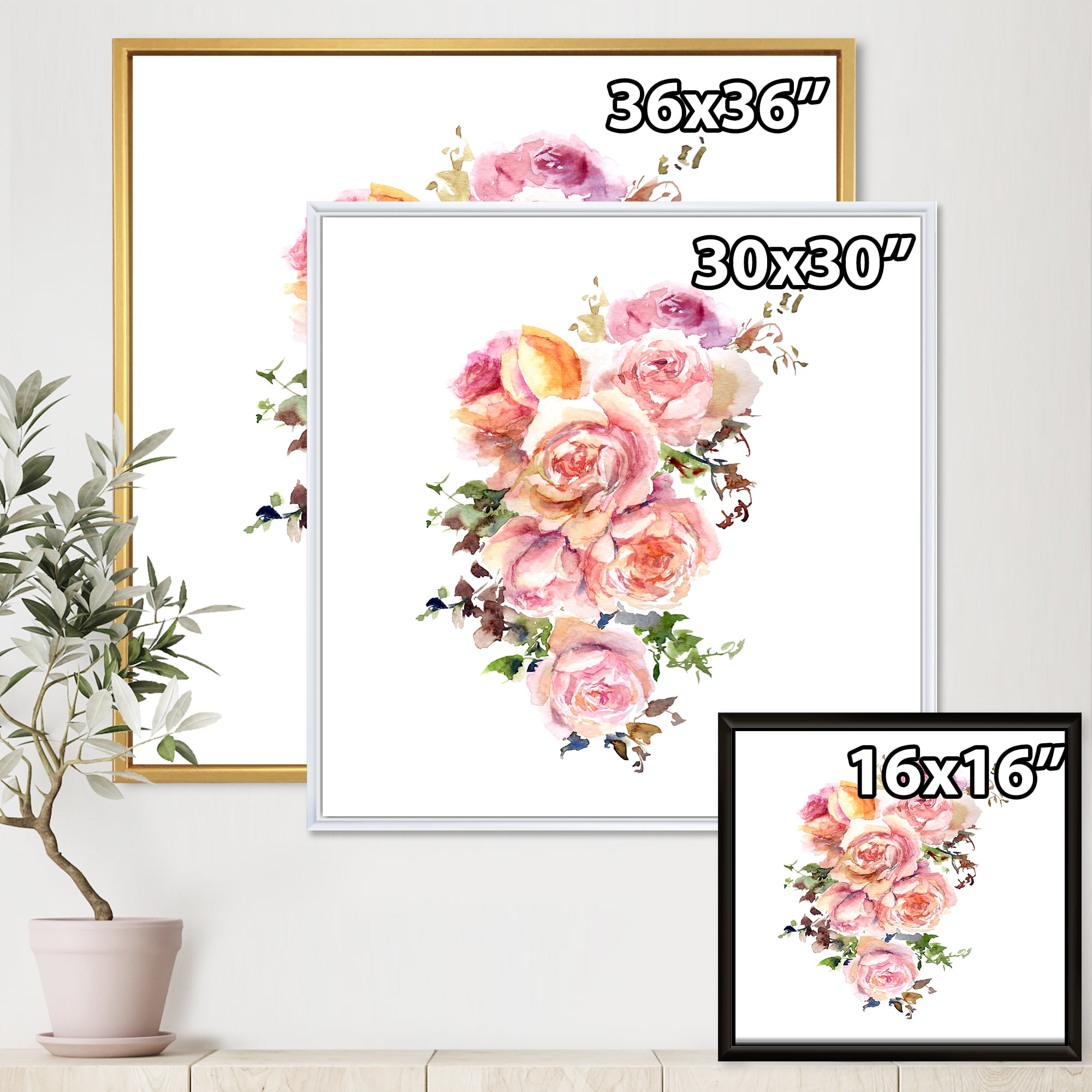Designart 'Bouquet Of Pink Roses Flowers' Traditional Framed Canvas Wall Art Print