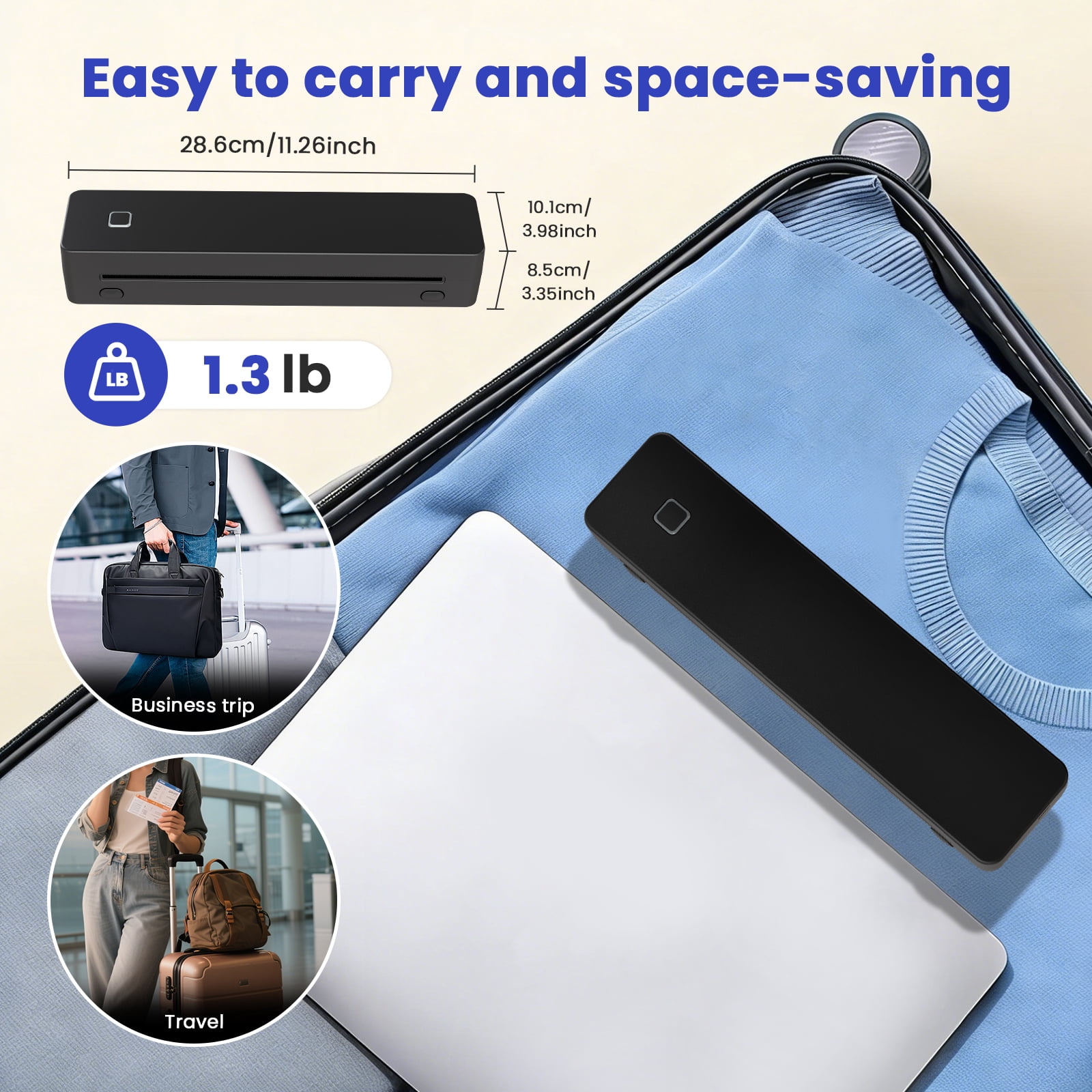 Thermal Printer for Travel, Supports US Letter, A4, A5, B5 Thermal Paper, Portable Wireless Inkless Phone Printer for Home Office, Compatible with Android iOS Phone & Laptop, Black