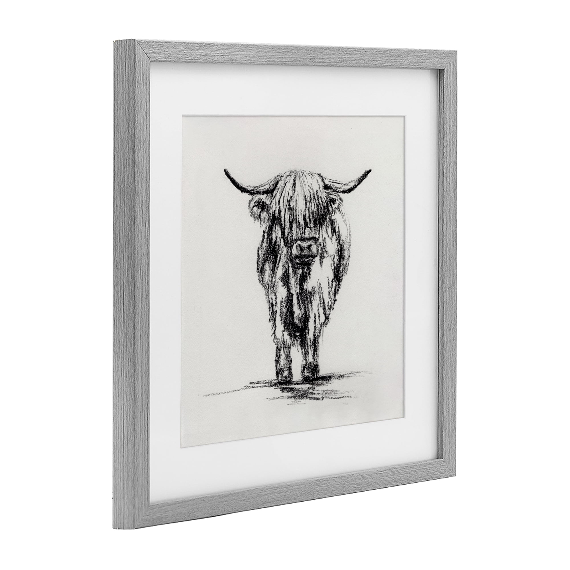 Stupell Industries Highland Cow in Charcoal Gray Framed Print Under Glass, design by Leah Noel Art