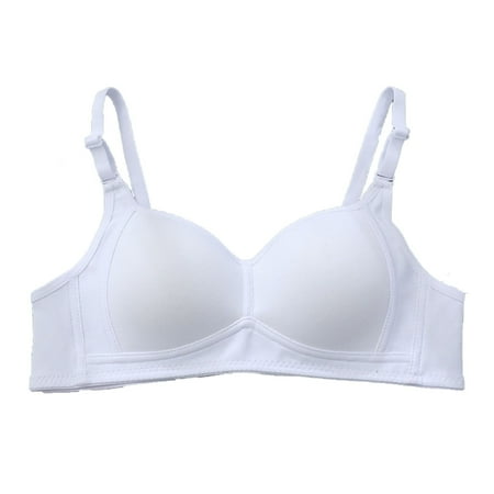 SMihono Big Girls Cotton Training Bras Wireless Light Padded A Cup Sports Bra Thin Style Small Chest Push Up No Steel Ring Underwear Bra White M