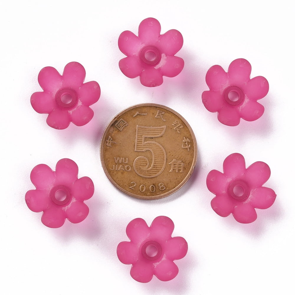 Frosted Acrylic Bead Caps 6-Petal Flower Camellia 14x6mm Hole: 2mm about 1660pcs/500g DIY