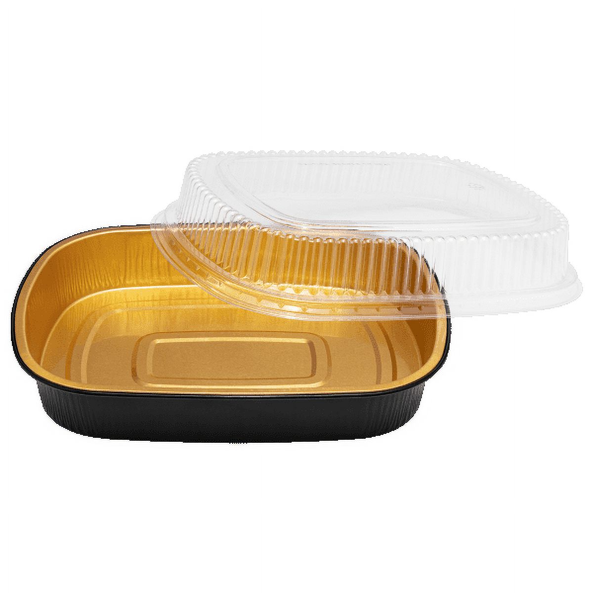 Karat 72 oz Black and Gold Aluminum Foil Take Out Pan with Clear PET Dome  Lid - 50 Set 