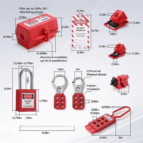 Symkmb Electrical Lockout Tagout Kit, Hasps Set, Clamp on and Universal Multipole Circuit Breaker Lockouts, LotoLockout Tags Metal
