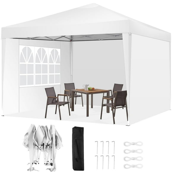HOTEEL Canopy 10x10 Pop Up Canopy Tent with 3 Sidewalls Party Tents for Parties Weddings Backyard Waterproof Canopy Outdoor Commercial Canopy Event Tent with Stakes, Ropes, White