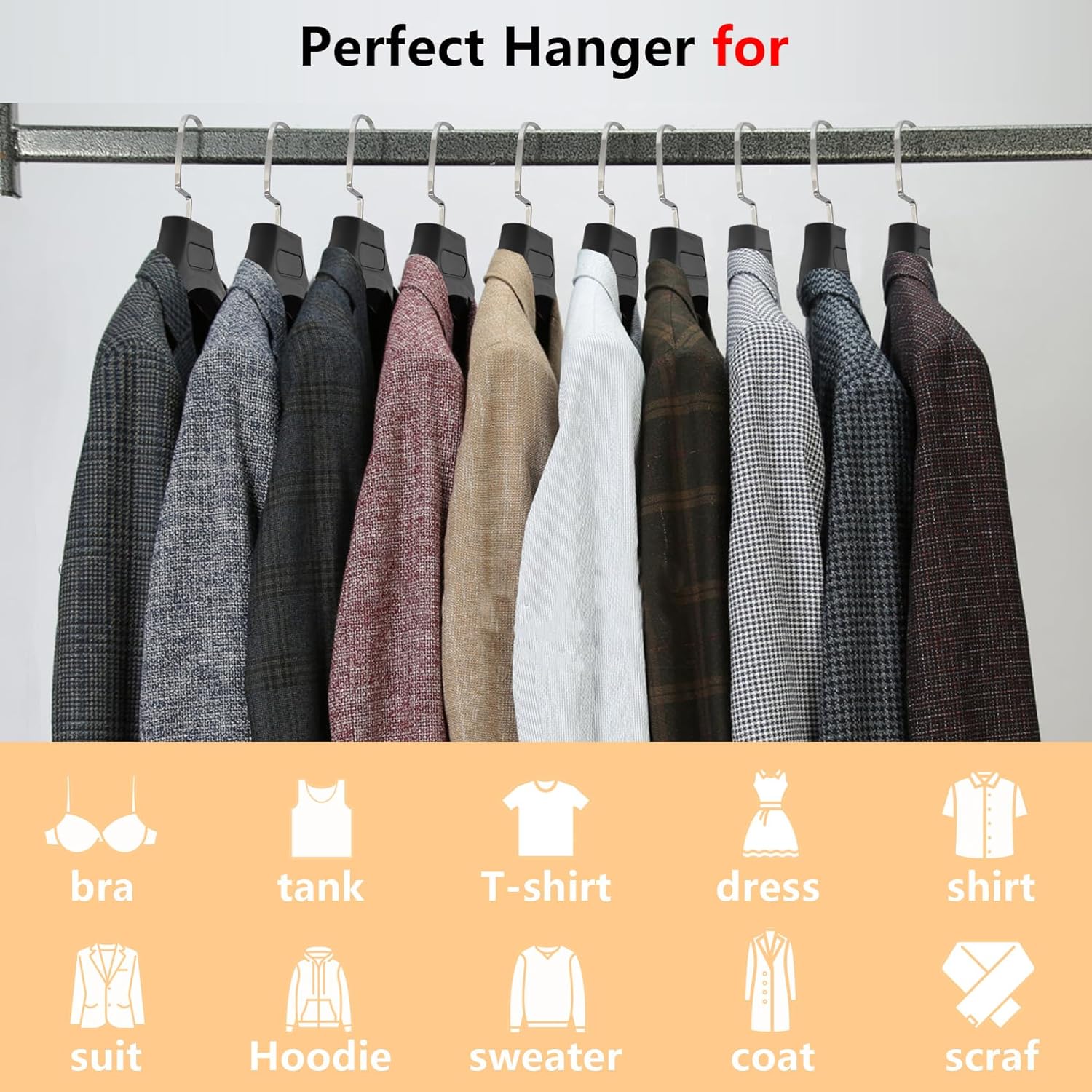Extra Wide Non-Slip Suit Hangers, 20 Pack Thick Plastic Coat Hangers with Metal Hook, Black, 17.7 Inch Width