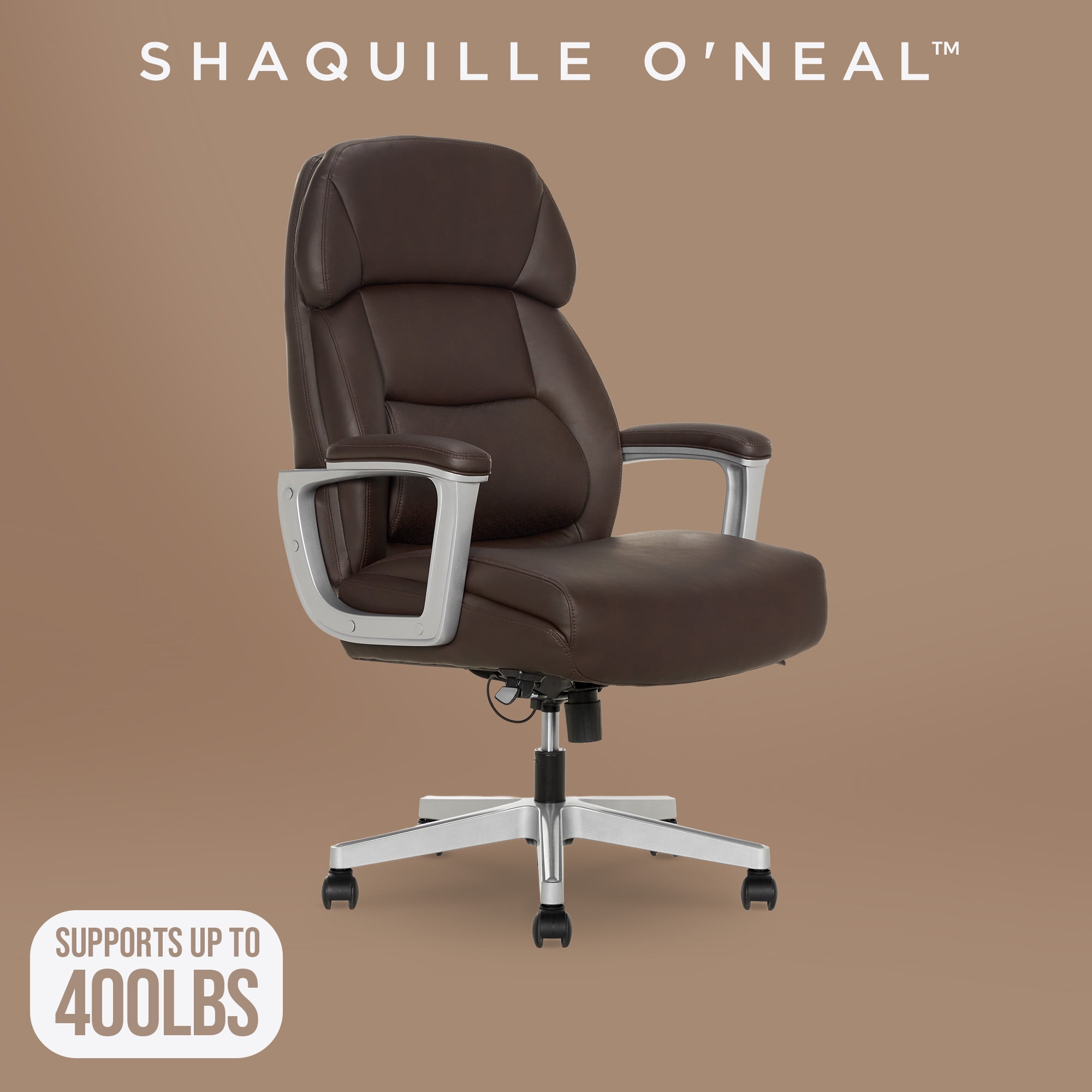 Shaquille O'Neal Rion Ergonomic Heavy-Duty Office Chair, PureSoft Upholstery, High-Back Desk Chair with 400 lb Capacity, Brown