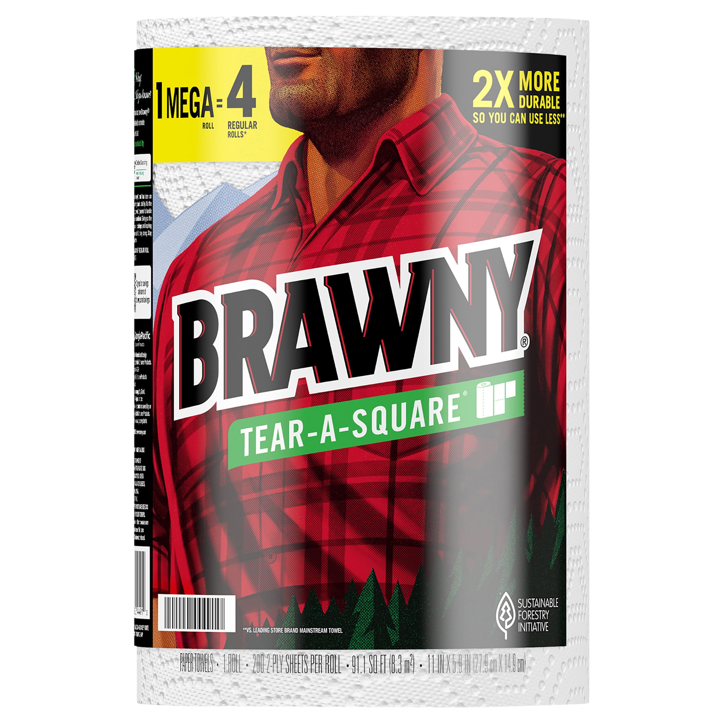 Brawny 44491 Tear-A-Square Mega Paper Towels, White, 200-Sheet Roll - Quantity 6