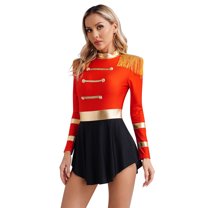 vastwit Womens Long Sleeve Tassel Shoulder Board Leotard Dress for Stage Performance Red S