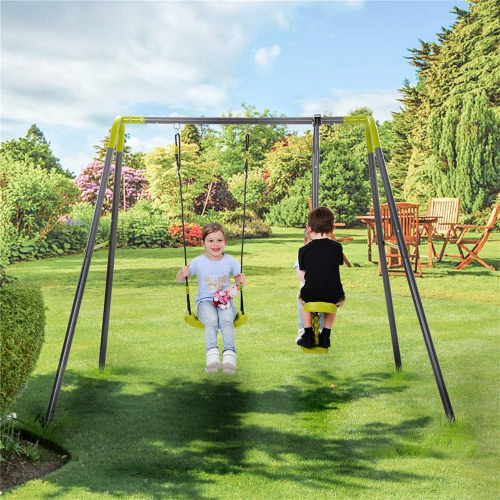 3 in 1 Metal Swing Set for Backyard, Outdoor HeavyDuty Metal Playset