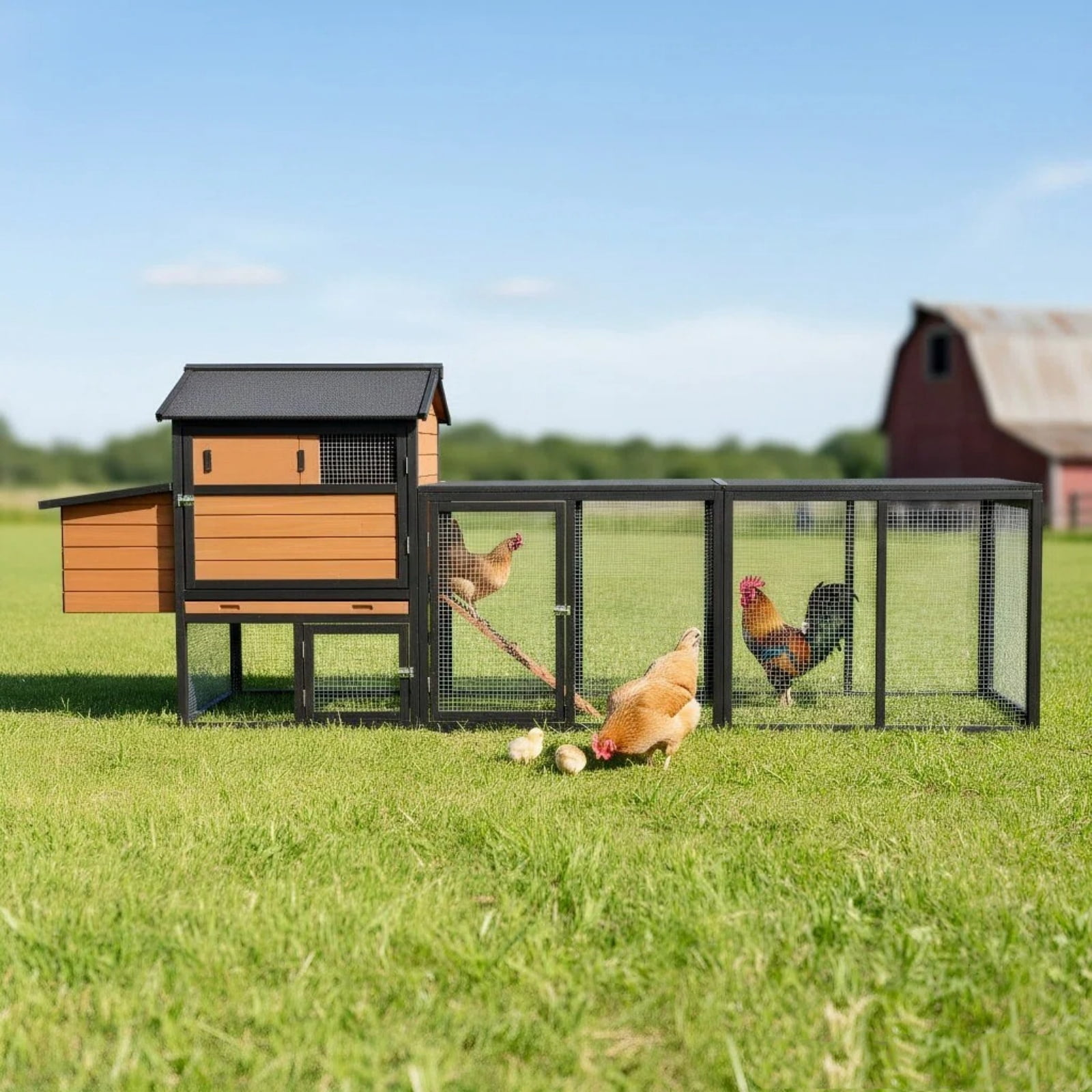 Large Wooden Chicken Coop with Outdoor Run - Waterproof & Anti-UV Hen House, Rabbit Hutch, Poultry Cage with Nesting Box