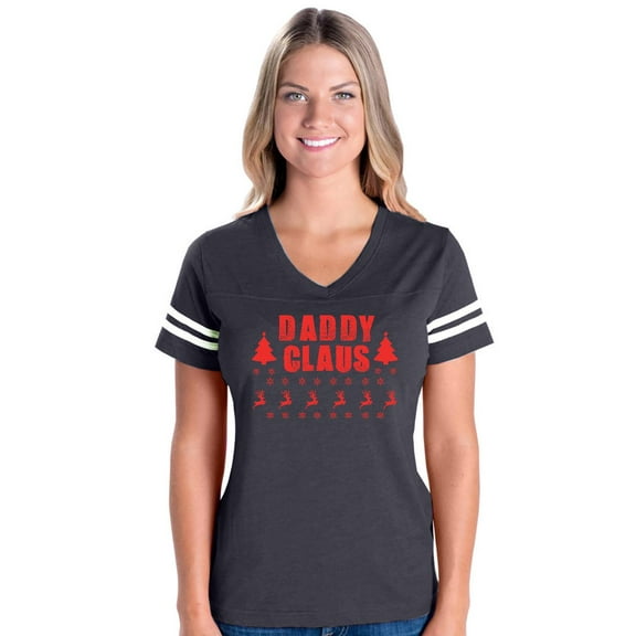 MmF - Womens Football Fine Jersey T-shirts - Christmas Daddy Claus in Red