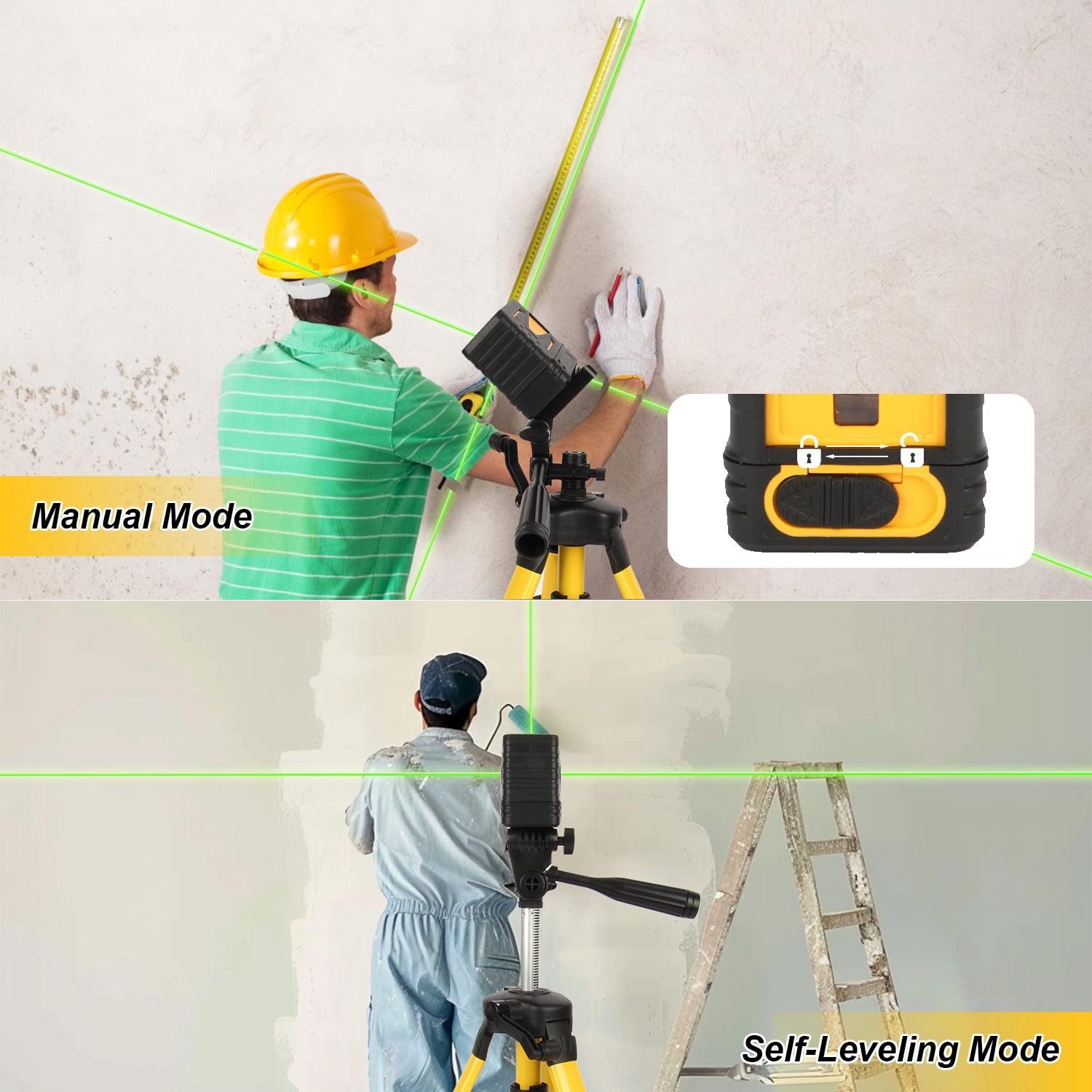 Fotrix Green Cross Line Laser Level with Tripod, Self-Leveling Laser Level, Magnetic Base, Carrying Case and AA Batteries Included