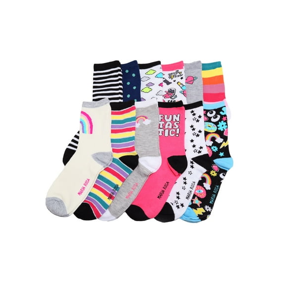 Maria Rosa Kid's Novelty Crew Socks with Assorted Knit Designs (12-Pairs)