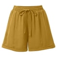 thumbnail image 2 of Vivianyo HD Women's Summer Drawstring Elastic Waist Cuffed Hem Shorts, Solid Loose Textured Casual Short Bottoms for Women, Women's Gold, Sizes S-2XL, 2 of 8