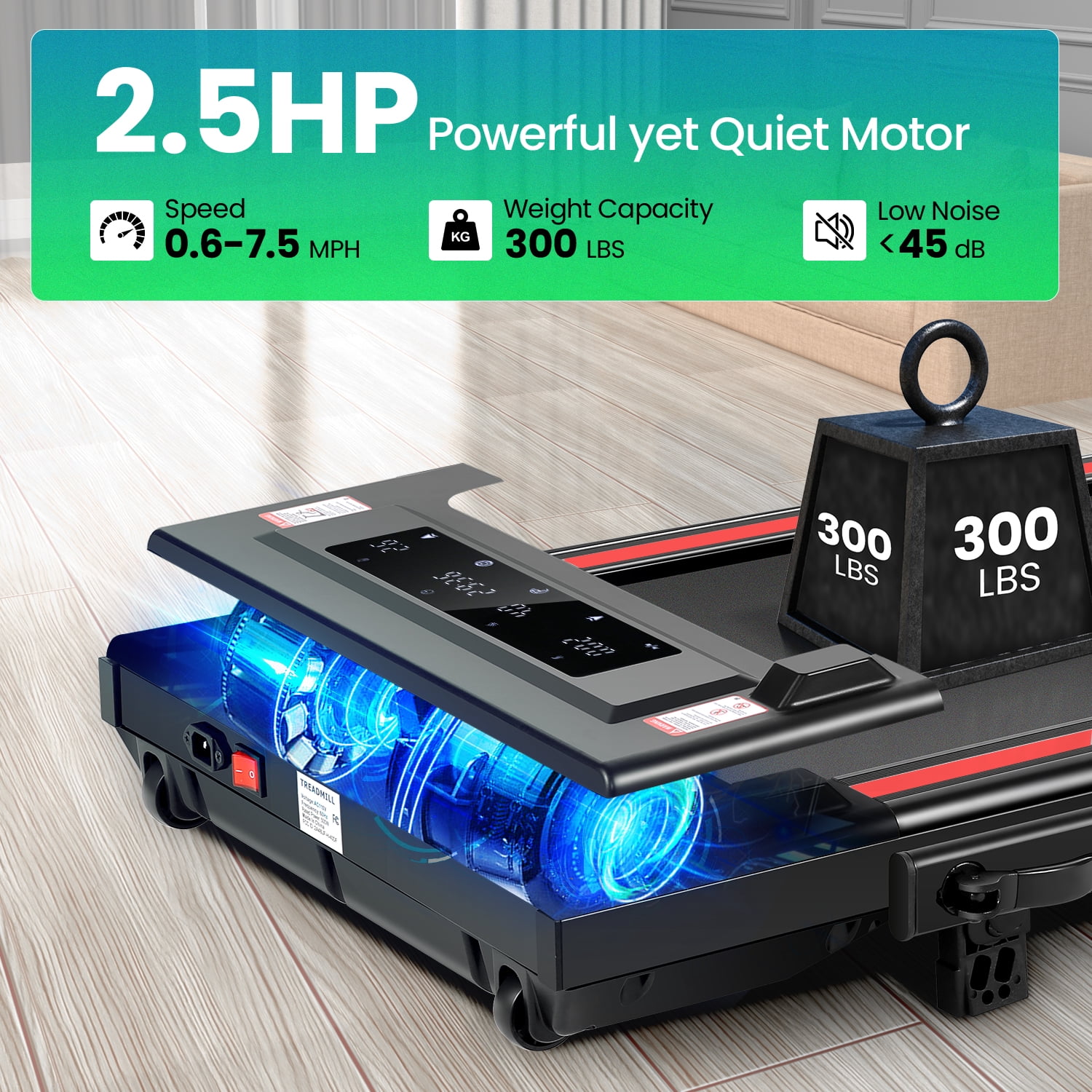 Walking Pad Treadmill with Incline,2.5HP Under Desk Treadmill with Remote Control & LED Touch Screen for Home Office Jogging Running Electric Machine,300lbs Weight Capacity Black & Red