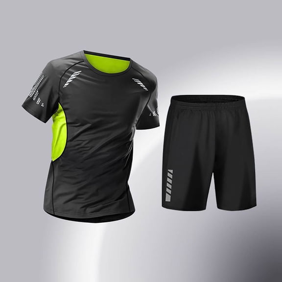 Dianli Men's Fitness Sports Set, Dry Shirt with High Elasticity Running Training Top and Athletic Pants, Quick-Dry Two Piece Outfit, Comfortable Cycling Suit for Spring Summer Sports Pink M
