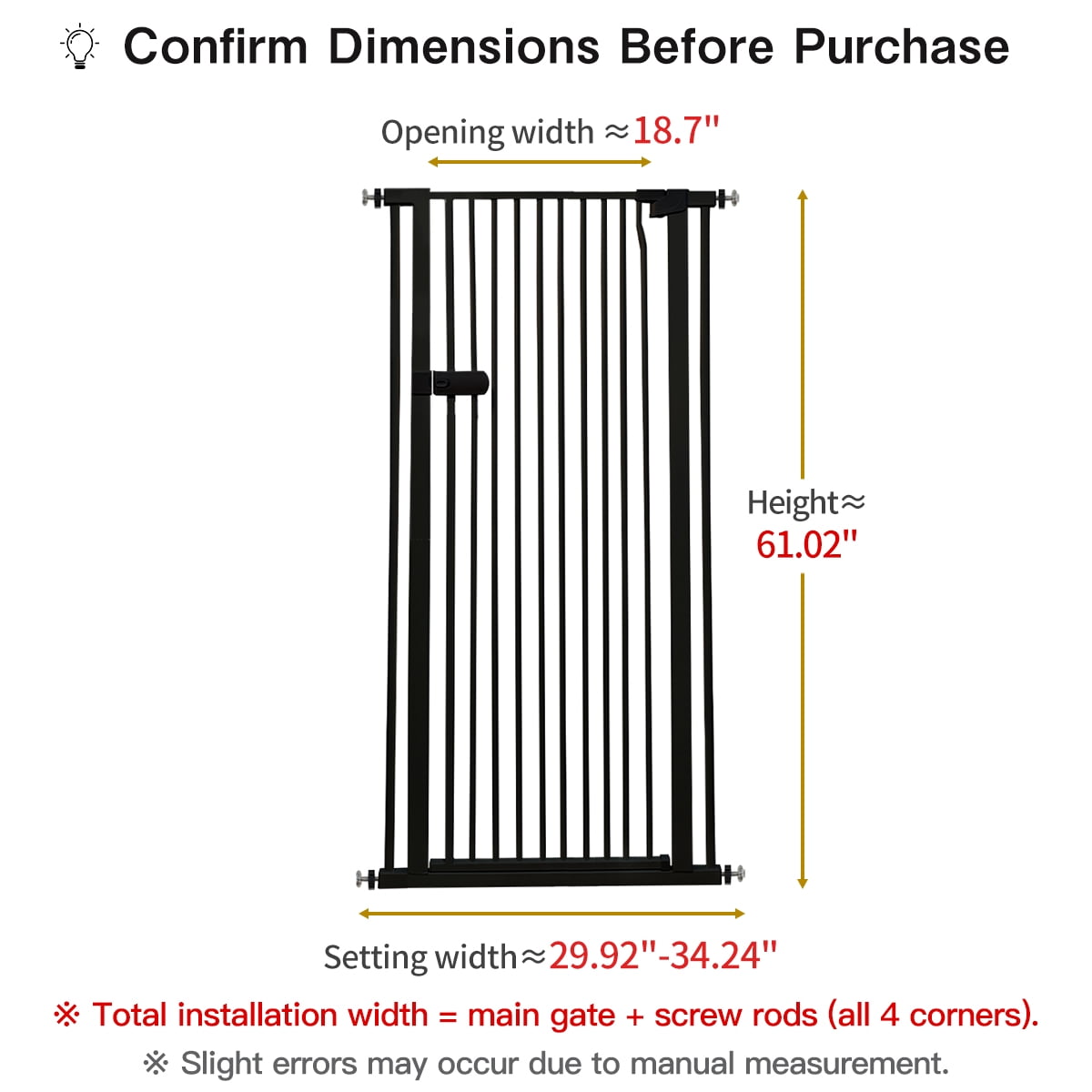 Lumizone Extra Tall Cat Gate 61.02" High Pressure Mounted Black 29.92"-34.24" Extra Wide 2025 New (10 Sizes) 1.37" Gap No Drilling Auto-Close One-Handed Operation Tall Pet Gate for Dogs