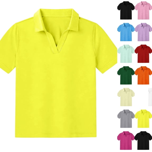 Girls Polo Shirts Short Sleeve School Uniform Collared Shirts Kids Lightweight Athletic Golf Tops,Yellow,5-6 Years