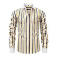 thumbnail image 2 of Men Shirts Formal Dress Striped Button Down Long Sleeve Lapel Business Blouses Slim Fit Casual Hawaiian Shirt for Men Yellow M, 2 of 7