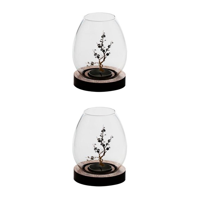 Billuyoard Round Hollow Glass Candle Holders Tealight Decor Home Office Candlesticks 2piezas flor de ciruelo