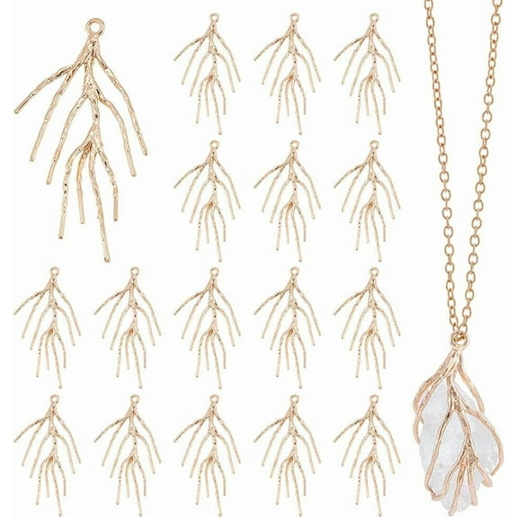 20 Pcs Branch Shape Prong Pendant Settings Blanks Claw Pendant Tray Handmade Bezel Trays Brass Beads for DIY Crafs Necklace Jewelry Making Light Gold Light Gold