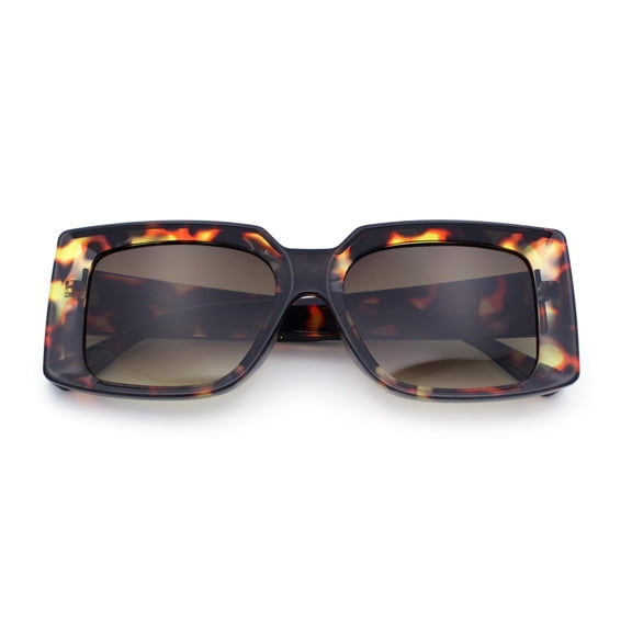 Womens Retro Mod Rectangle Thick Plastic Luxury Minimalist Plastic Sunglasses Tortoise - Brown