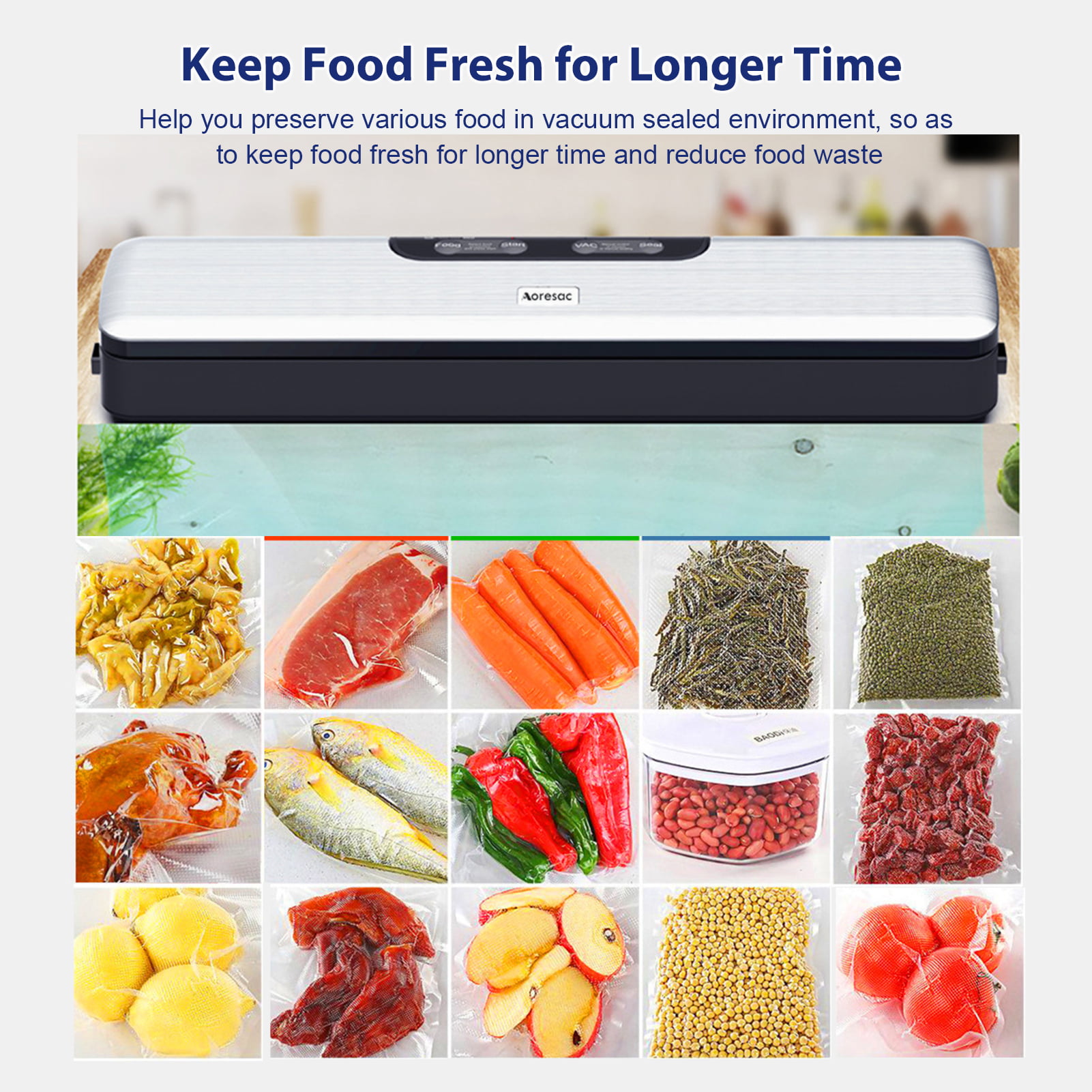 AOSION Vacuum Sealer Machine,Automatic Food Sealer for Food,Food Vacuum  Sealer Automatic Air Sealing System for Food Storage Dry and Moist Food  Modes