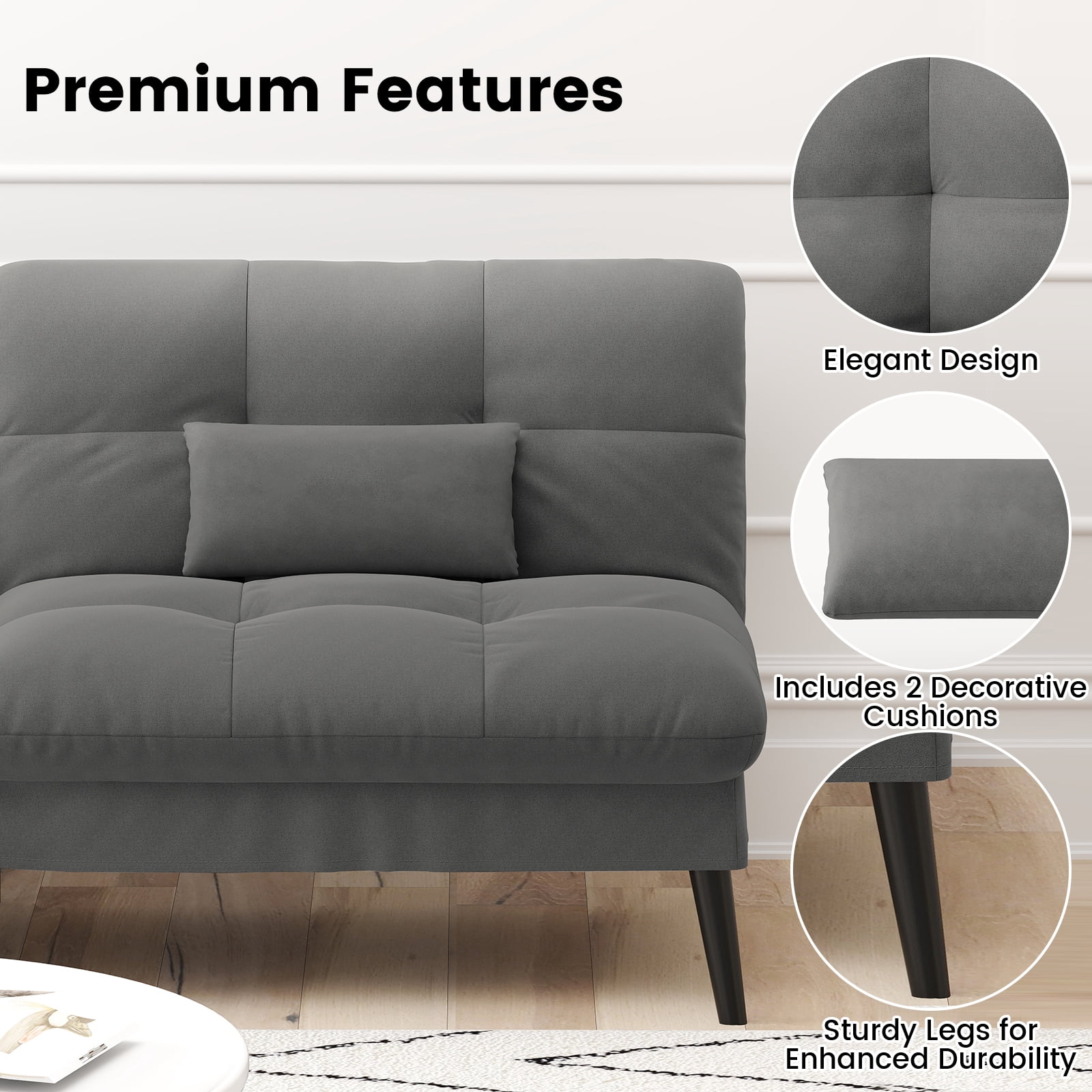 CloudRest Pro 72" Modern Convertible Futon Sofa Bed, Upholstered Futon Couch with 5 Adjustable Backrest Angles,Suitable for Apartment,Living Room,Gray