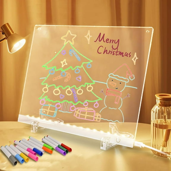 Acrylic Dry Erase Board with LED Light - Clear Glowing Memo, Brightness Level Adjustment, LED Drawing Board, Illuminating Writing Board With Stand, Acrylic Dry Erasing Board, LED Notebook with 7 Pen