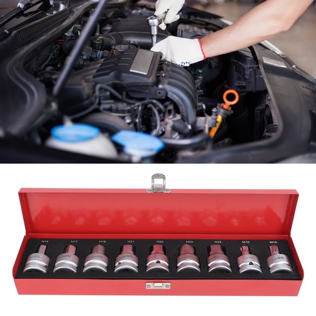 Conjunto de Zócalo de bits de Spline, Pesado 9 PCS de 3/4 Pulgadas ImpactO de ImpactO Hexabilado Conjunto de Controladores de 14 mm A 24 mm Con Estuche de Almacenamiento para LA LA