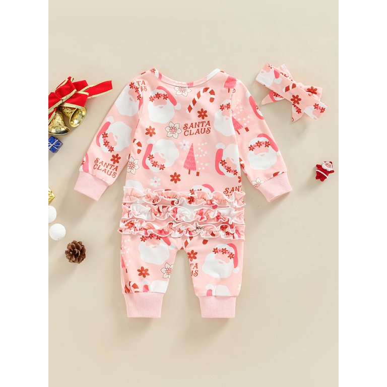 Jual Baby Girl Christmas Outfit Ruffle Long Sleeve Romper + Santa...