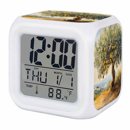 Lemon Tree Modern Digital Alarm Clock for Bedrooms,Smart LED Alarm Clock with 7 Color Changing Night Light,Abstract Oil Painting Fruits Pastoral Silent Wake Up Clocks for Sleep Study 3.2x3.2
