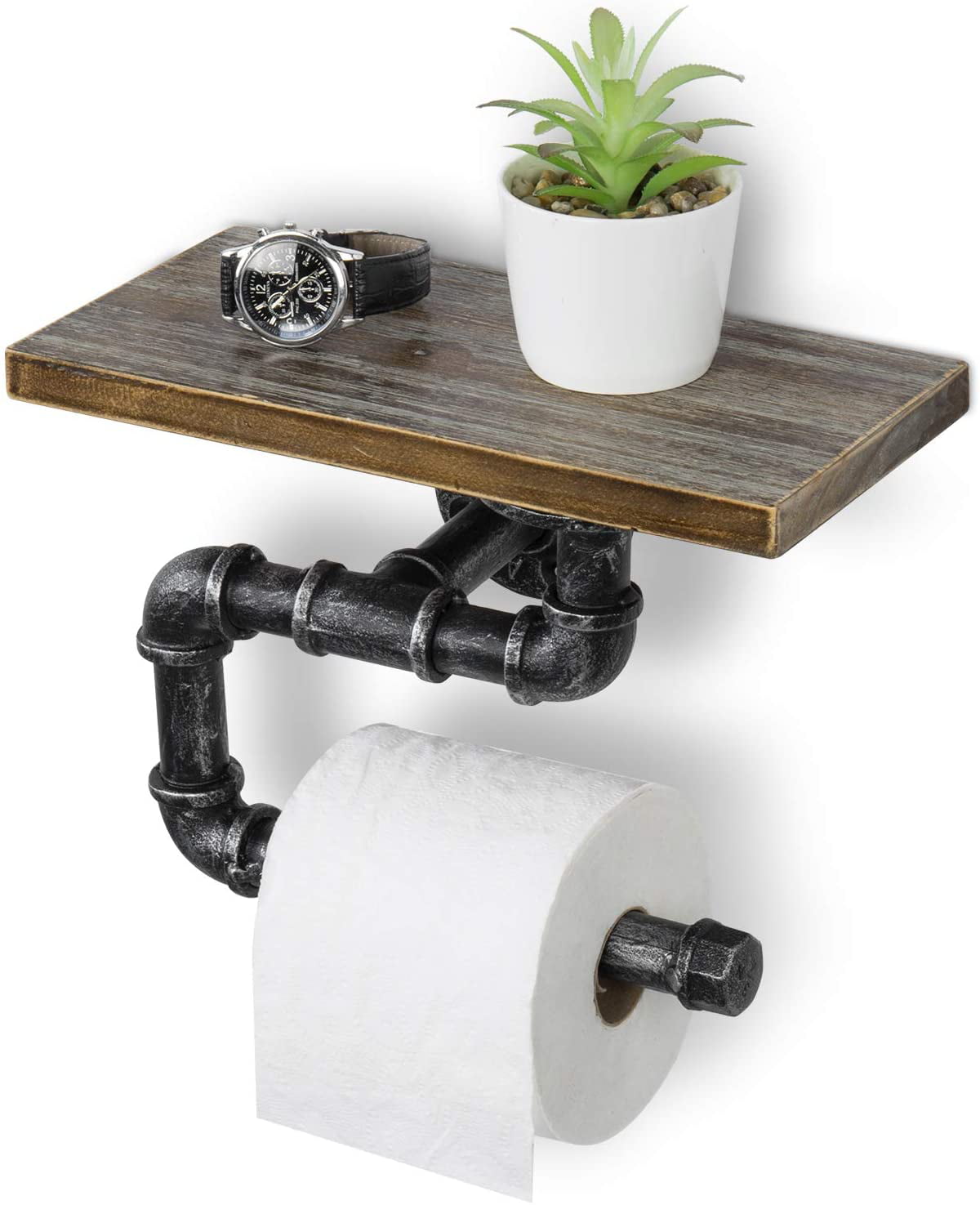 Weathered Gray Wood and Black Industrial Pipe Paper Towel Roll