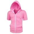 thumbnail image 5 of Unique Bargains Men's Short Sleeve Solid Color Zip Up Sport Hoodies S Pink, 5 of 6