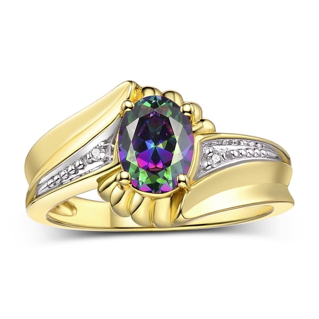 RYLOS Rings for Women 14K Yellow Gold Swirl Z Ring 7X5MM Oval Gemstone & Diamond Rings June Alexandrite Jewelry Size 9