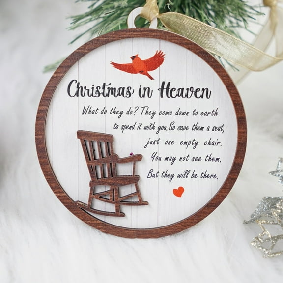 Christmas in Heaven Ornament – Sentimental Holiday Decoration with Rocking Chair and Cardinal, Memorial Keepsake Gift
