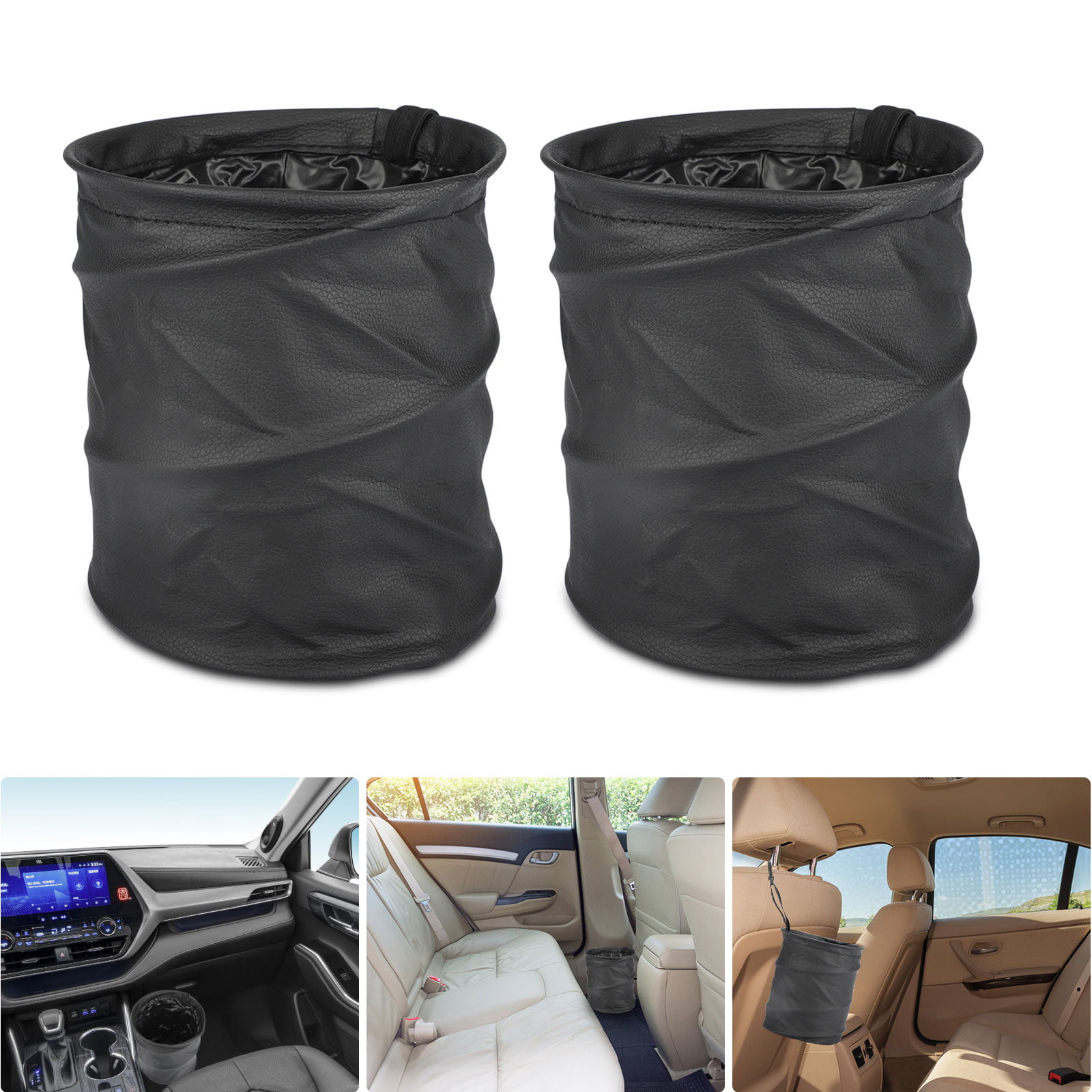 Car Trash Can Garbage Bin Bag Organizer For Vehicles Waterproof Black Foldable 